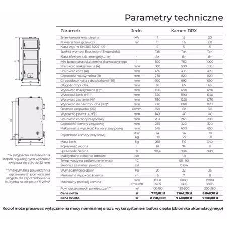 KAMEN DRX 11kW 5 klasa ecodesign, kocioł zasypowy na drewno